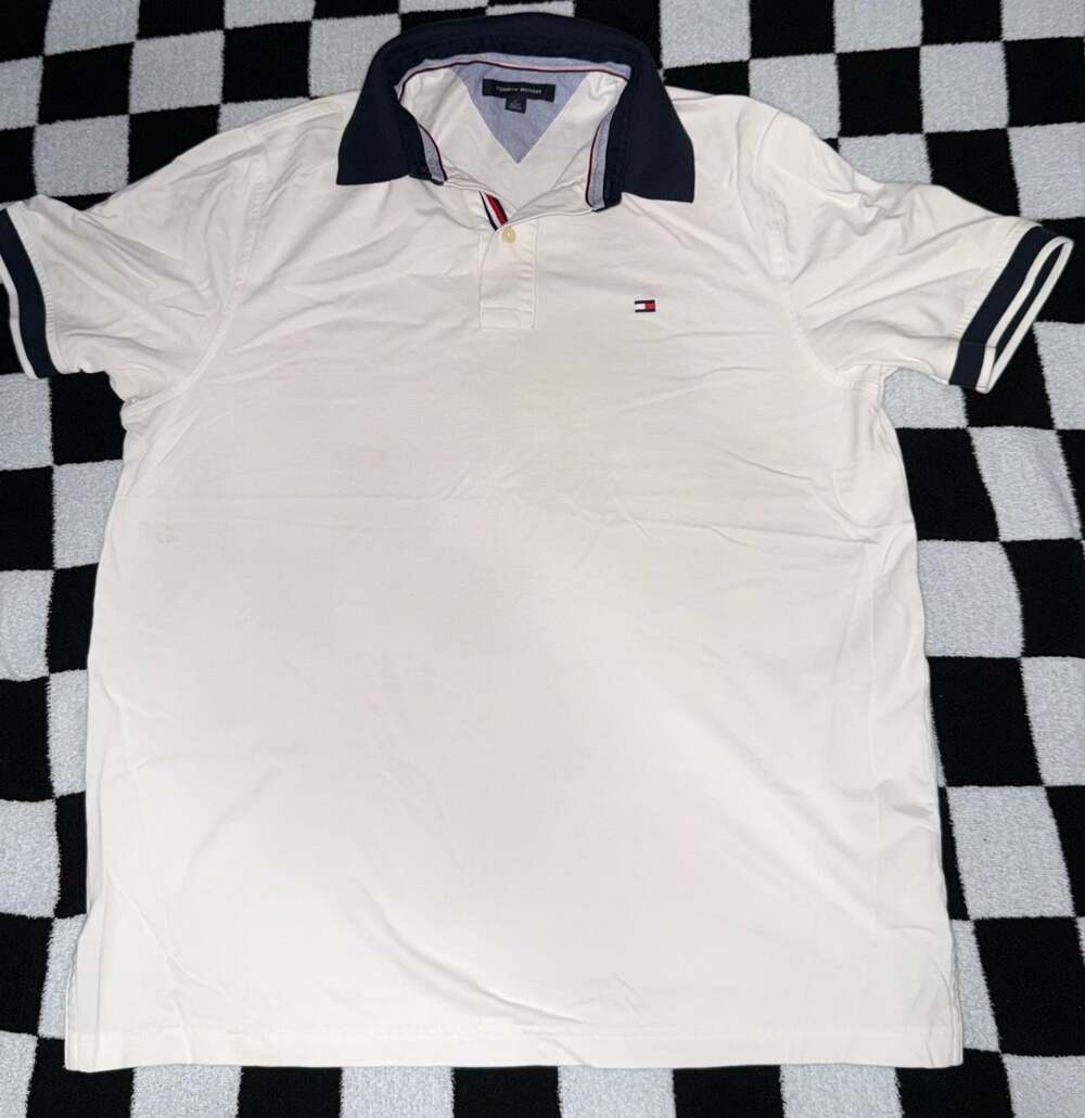 Tommy Hilfiger Contrast Collar Pique Polo Shirt Size LT